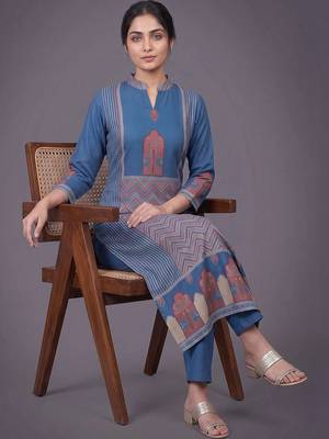 women ethnic motifs printed regular kurta with trousers 7