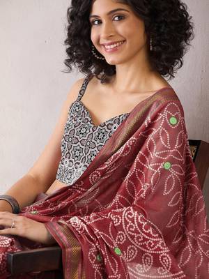 brown bandhani ready to wear bagru saree 4