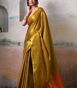 Gold zari tissue woven design saree with contrast blouse piece