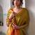 Gold zari tissue woven design saree with contrast blouse piece