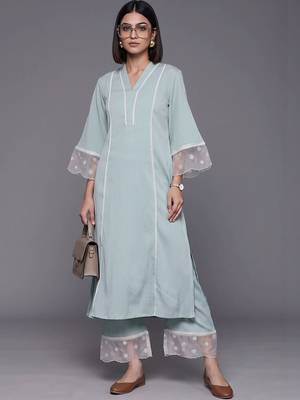 women regular silk crepe kurta with trousers 1
