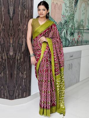 Maroon ethnic motifs printed designer ikat saree 1