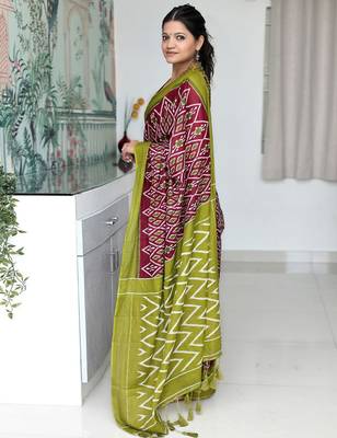 Maroon ethnic motifs printed designer ikat saree 2