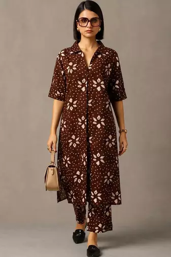 women ethnic motifs printed regular cotton kurta with trousers