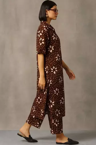 women ethnic motifs printed regular cotton kurta with trousers