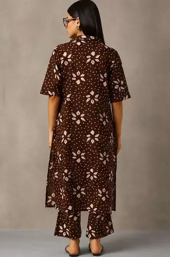 women ethnic motifs printed regular cotton kurta with trousers