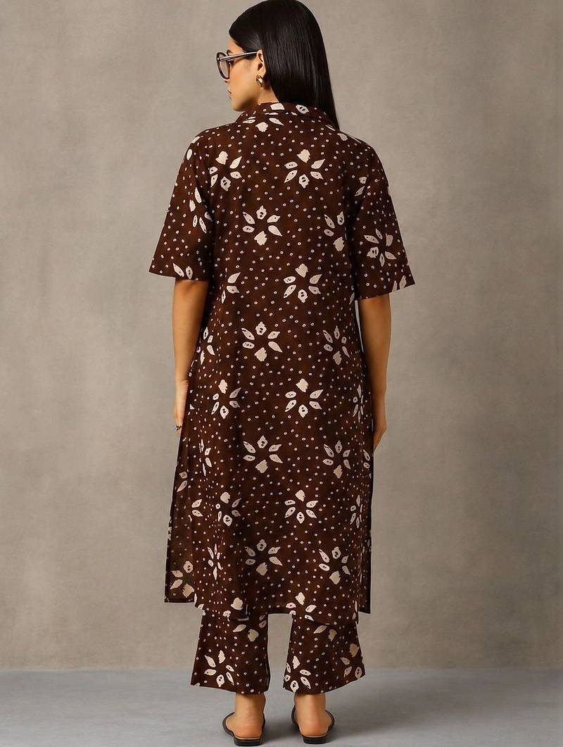 women ethnic motifs printed regular cotton kurta with trousers