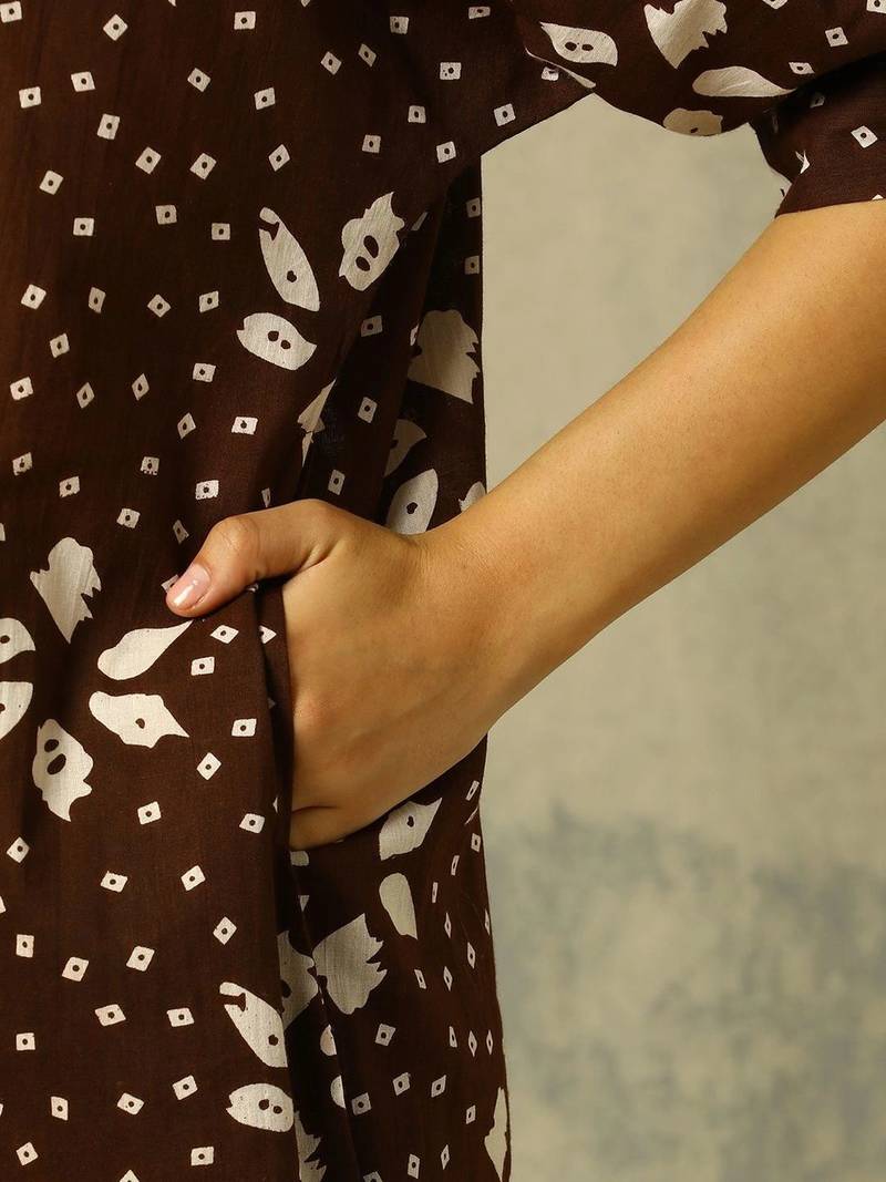 women ethnic motifs printed regular cotton kurta with trousers