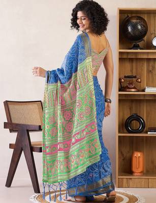 Blue ethnic motifs ready to wear bagru saree 2