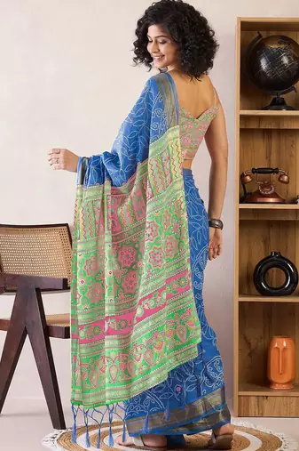 Blue ethnic motifs ready to wear bagru saree