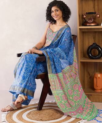 Blue ethnic motifs ready to wear bagru saree 3