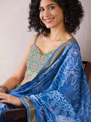 Blue ethnic motifs ready to wear bagru saree 4