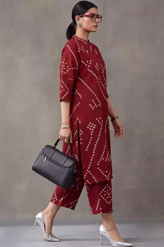 women printed regular cotton kurta with trousers