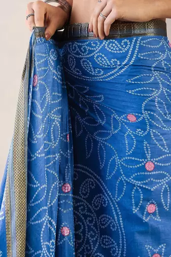 Blue ethnic motifs ready to wear bagru saree