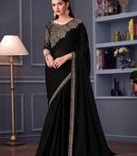 Black embellished embroidered satin saree