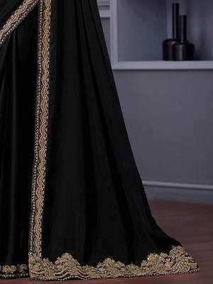 Black embellished embroidered satin saree 4