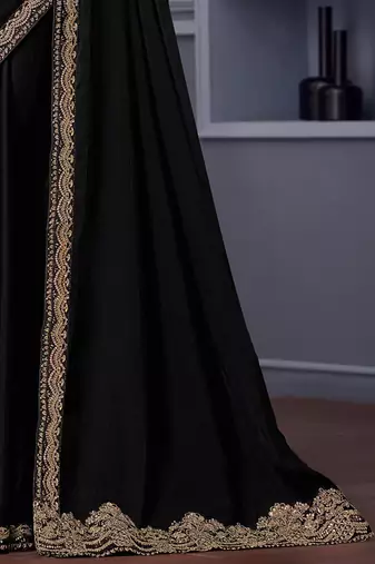 Black embellished embroidered satin saree