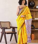 Yellow bandhani ready to wear bagru saree