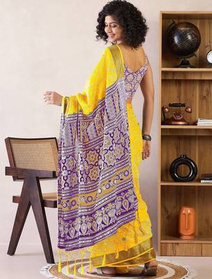 Yellow bandhani ready to wear bagru saree 2