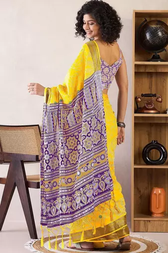 Yellow bandhani ready to wear bagru saree