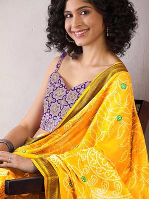 Yellow bandhani ready to wear bagru saree 4