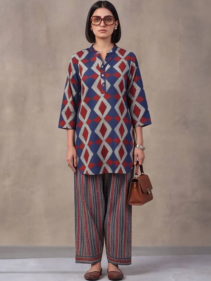 women printed regular cotton kurti with farshi salwar