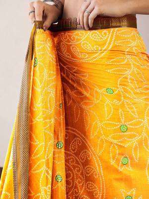 Yellow bandhani ready to wear bagru saree 5