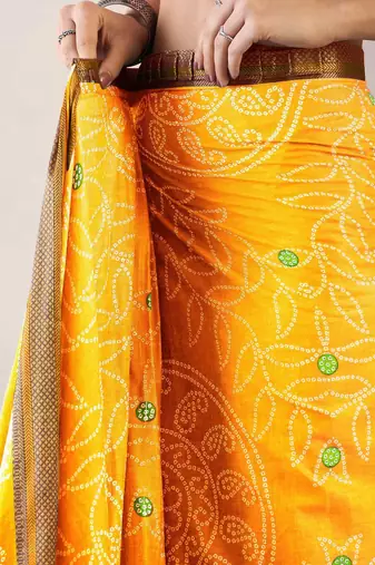 Yellow bandhani ready to wear bagru saree