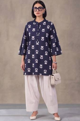 women floral printed regular cotton kurta with farshi salwar