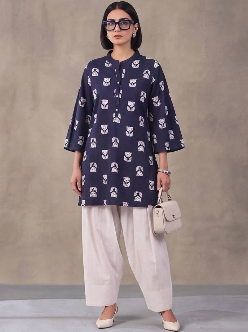 women floral printed regular cotton kurta with farshi salwar