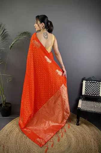 Orange woven design zari banarasi saree with blouse piece