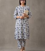 women printed regular cotton kurta with trousers