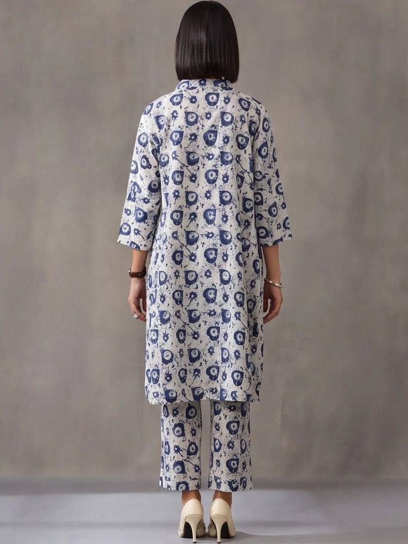 women printed regular cotton kurta with trousers