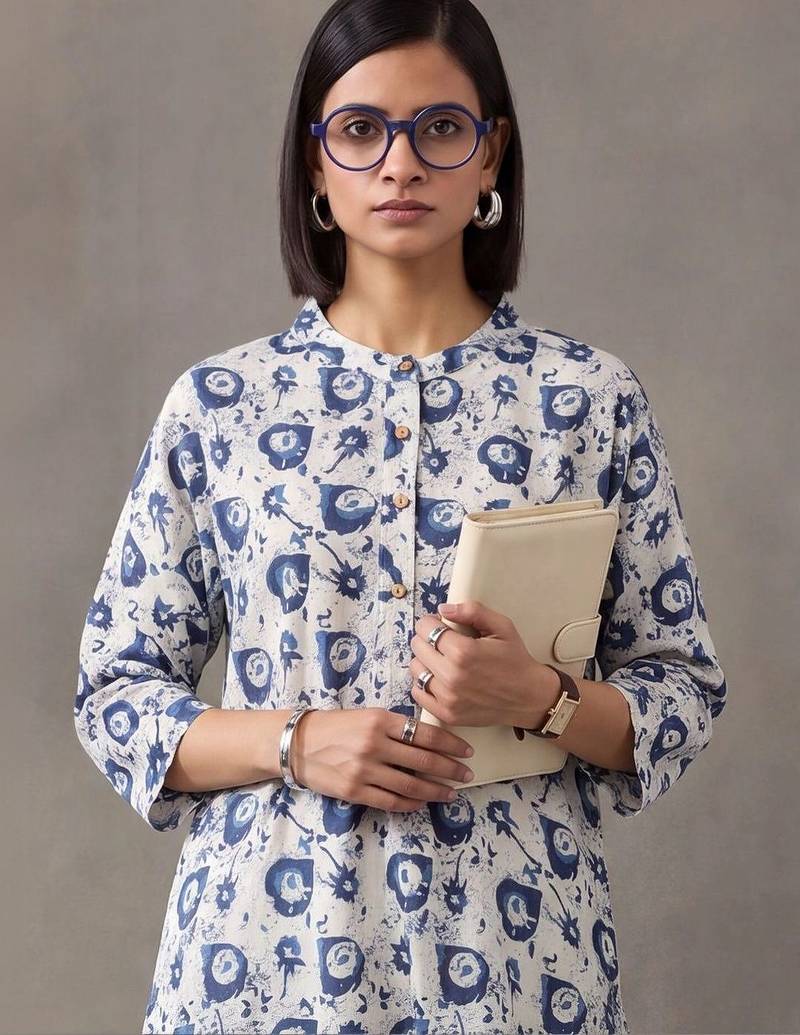 women printed regular cotton kurta with trousers