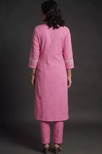 women ethnic motifs embroidered regular thread work kurta with trousers