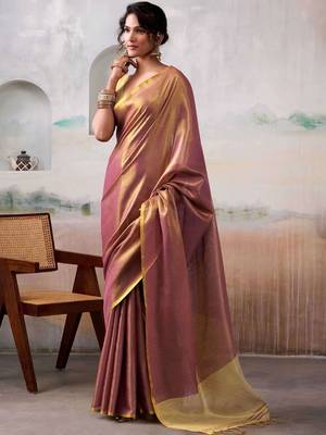 Pink woven design zari tissue saree 1