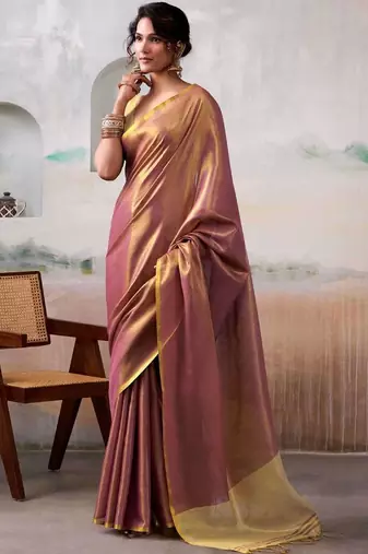 Pink woven design zari tissue saree