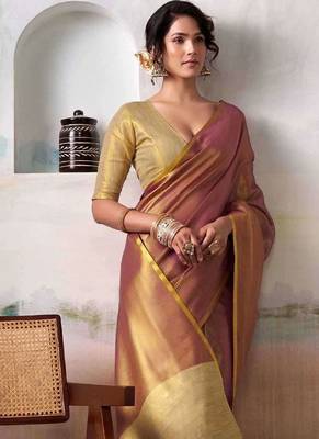 Pink woven design zari tissue saree 2