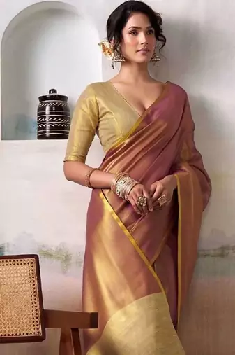 Pink woven design zari tissue saree