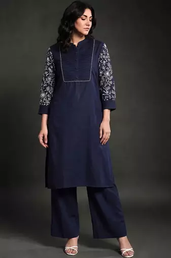 women ethnic motifs embroidered regular thread work kurta with palazzos