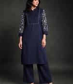 women ethnic motifs embroidered regular thread work kurta with palazzos
