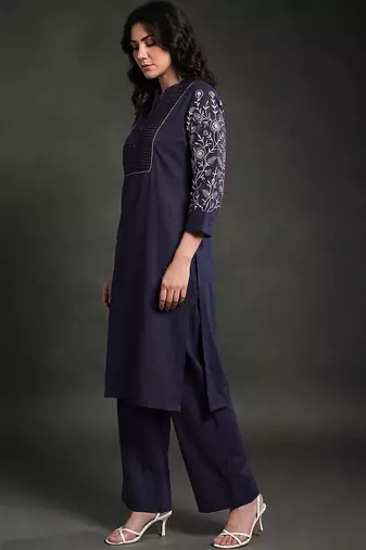 women ethnic motifs embroidered regular thread work kurta with palazzos