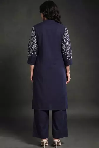 women ethnic motifs embroidered regular thread work kurta with palazzos