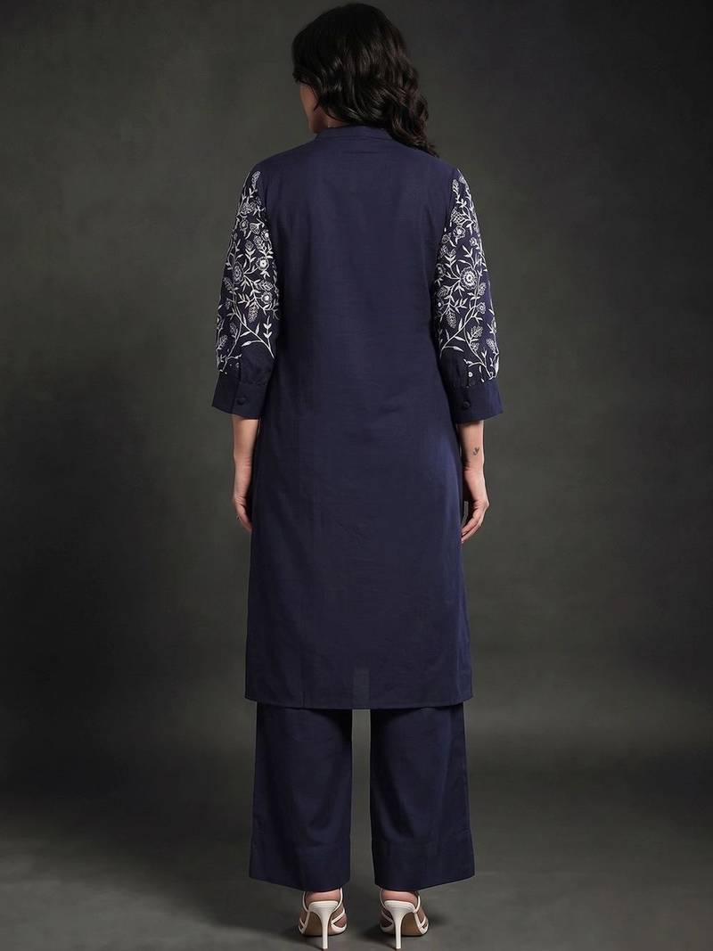 women ethnic motifs embroidered regular thread work kurta with palazzos