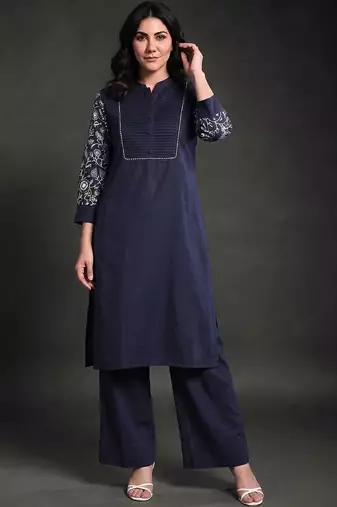 women ethnic motifs embroidered regular thread work kurta with palazzos