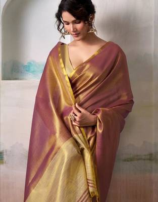 Pink woven design zari tissue saree 3