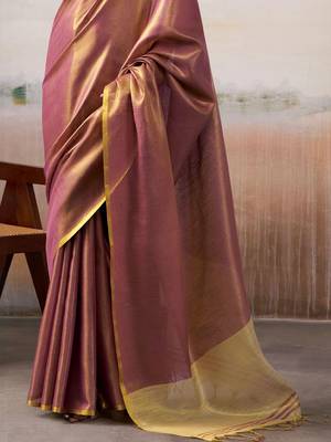 Pink woven design zari tissue saree 5