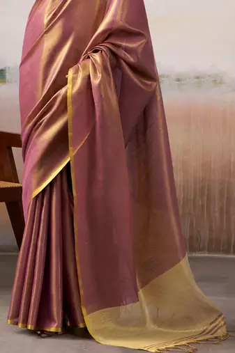 Pink woven design zari tissue saree