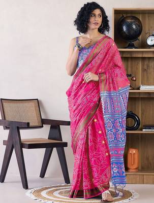 Pink ethnic motifs ready to wear bagru saree 1