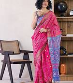 Pink ethnic motifs ready to wear bagru saree